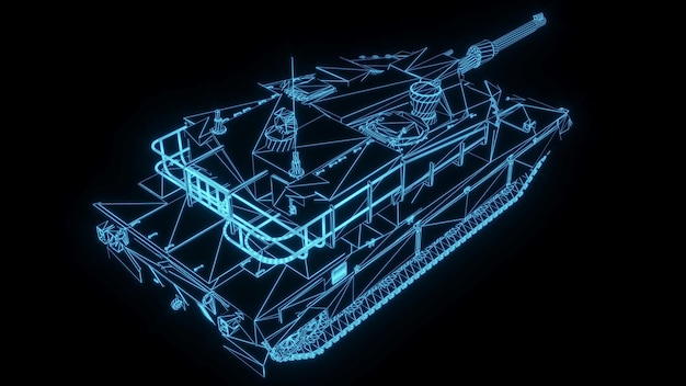 3D-Rendering-Illustration Tank Blueprint leuchtendes Neon-Hologramm futuristische Show-Technologiesicherheit