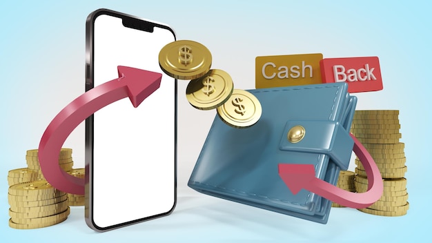 3d-rendering-illustrationsgeldbörse für cashback-rabatt enthält den clipping-pfad