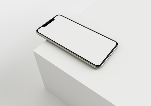 3D-Rendering-Illustrationshand, die das weiße Smartphone mit Vollbild und modernem rahmenlosem Design hält