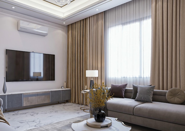 3D-Rendering Innenarchitektur des neoklassizistischen Wohnzimmers
