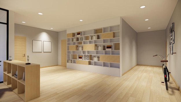 3D-Rendering Innenhaus moderner offener Wohnraum mit moderner Wohnung im minimalistischen Stil ResidenzHo