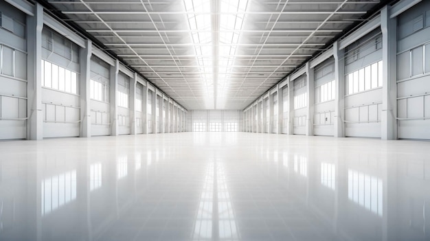 3d rendering interior branco e limpo vazio fábrica armazém armazém hangar loja ou garagem
