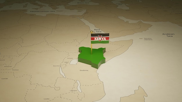 3D-Rendering Kenia-Karte zum Feiern des Unabhängigkeitstages