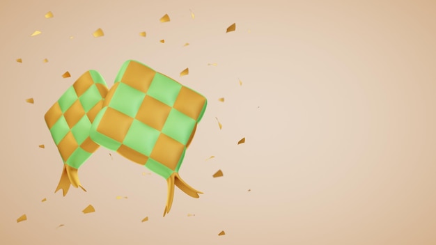 3D-Rendering Ketupat Ramadhan mit goldenem Hintergrund