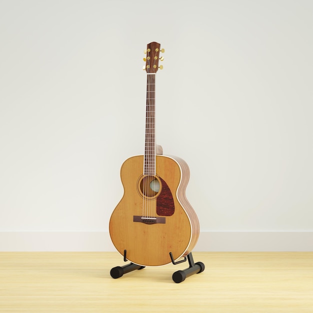 3D-Rendering Klassische Gitarre auf der Gitarre auf dem Stand im leeren Raum