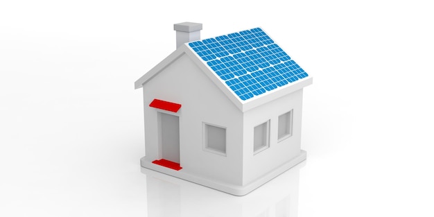 3D-Rendering kleines Haus und Sonnenkollektoren