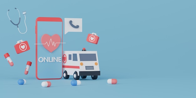 3D-Rendering-Konzept Online-Anwendung für medizinische Dienste auf dem Smartphone