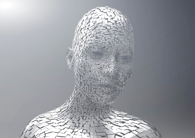 3D-Rendering Kopfporträt explodieren