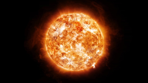 3D-Rendering koronare Emissionen und Protuberanzen auf der Sonne im Weltraum