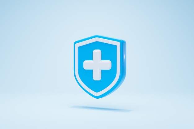 3D-Rendering Krankenversicherungskonzept. Medizinische Schutzschild-Symbol blaue Farbseite