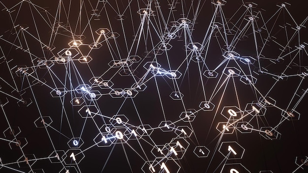 3D-Rendering Künstlerische Infografiken Binärzahlen Rotation Technologie Netzwerk Datenverbindung