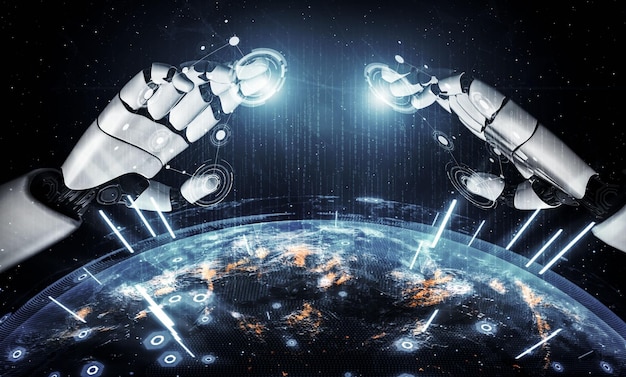3D-Rendering künstlicher Intelligenz KI-Forschung zur Roboter- und Cyborg-Entwicklung für die Zukunft der lebenden Menschen Digitales Data-Mining und maschinelles Lerntechnologiedesign für das Computergehirn