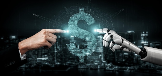 3D-Rendering künstlicher Intelligenz KI-Forschung zur Roboter- und Cyborg-Entwicklung für die Zukunft der lebenden Menschen Digitales Data-Mining und maschinelles Lerntechnologiedesign für das Computergehirn