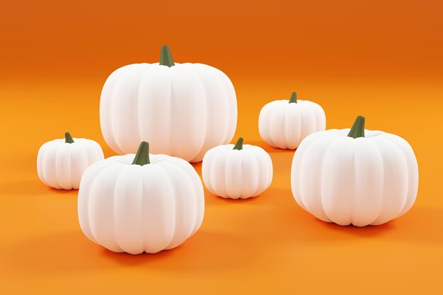 3D-Rendering-Kürbis Minimales Konzept Feiertagsdekoration leuchtend orangefarbener gelber Kürbis zum Feiern von Halloween