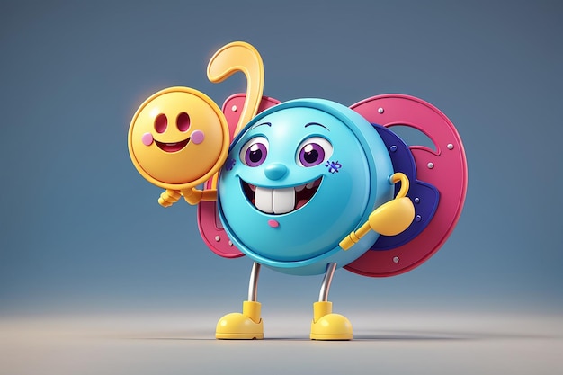 3D-Rendering Lächeln Charakter Emotikon Ausdruck Musiknotizen-Symbol mit farbenfroher Sprachblase