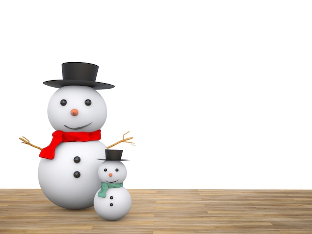 3D-Rendering lächelnder Schneemann auf weißem Hintergrund