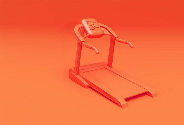 3D-Rendering Laufband oder Laufband auf orangem Hintergrund