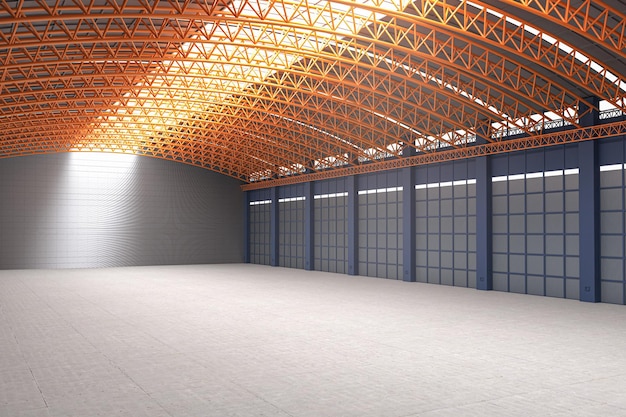 Foto 3d-rendering leerer fabrikinnenraum