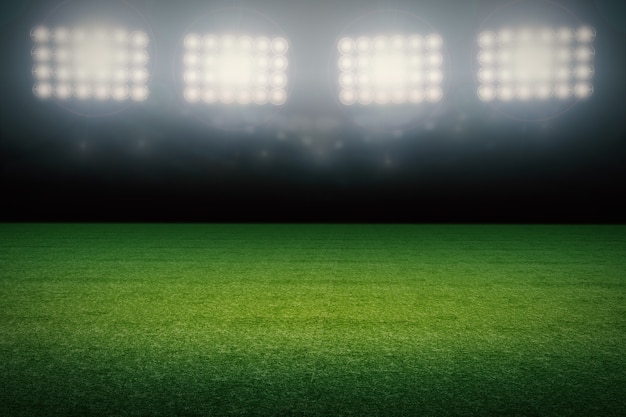 3D-Rendering leerer Fußballplatz mit Stadion in der Nacht