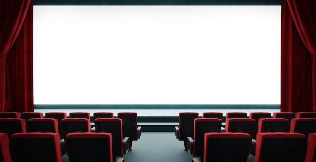 Foto 3d-rendering leeres kino mit weißer leinwand