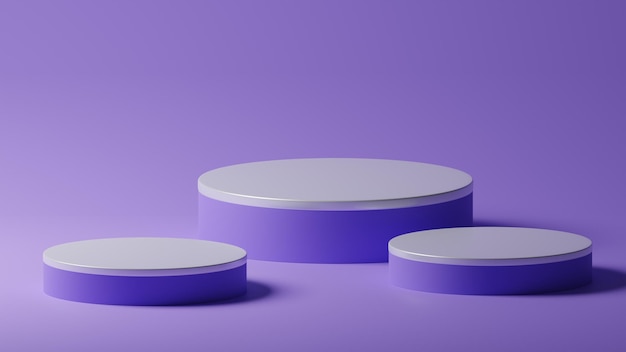 3D-Rendering lila silberner Zylinder Sockel Podium Produkt Vitrine Display auf leerem Raum
