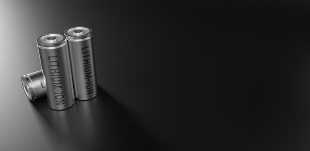 3D-Rendering-Lithium-Ionen-Batterie, Li-Ion-Batterien liefern die Herstellung für das Konzept von Elektrofahrzeugen (EV), Illustration der Industriefahrzeugtechnologie