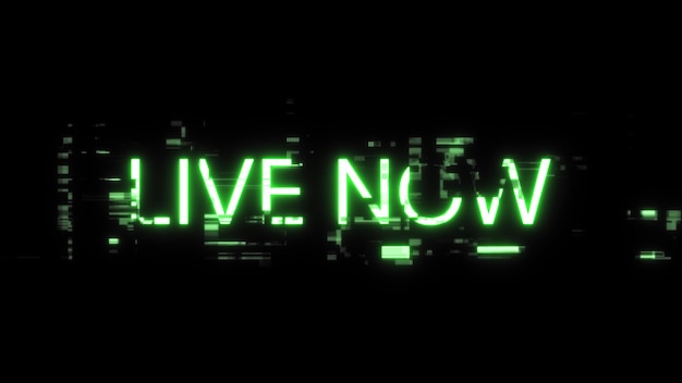 3D-Rendering live jetzt Text mit Bildschirm-Effekten von technologischen Störungen