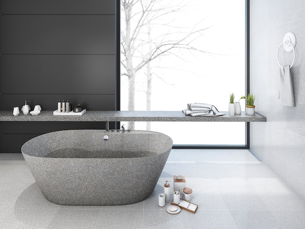 3d rendering loft minimal bathroom no inverno