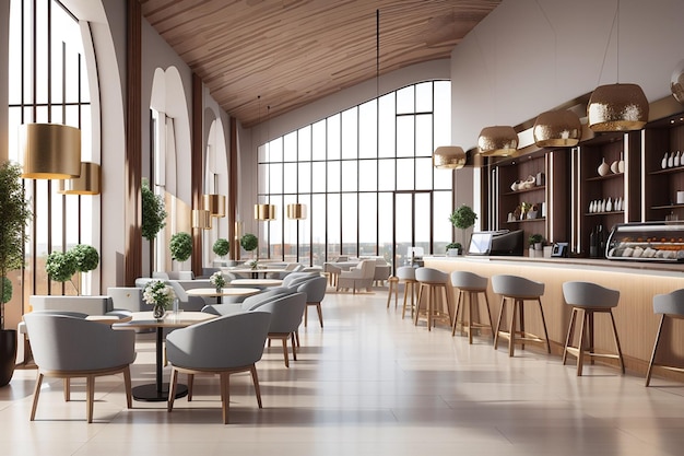 3D-Rendering-Loft und Luxushotelrezeption und Café-Lounge-Restaurant