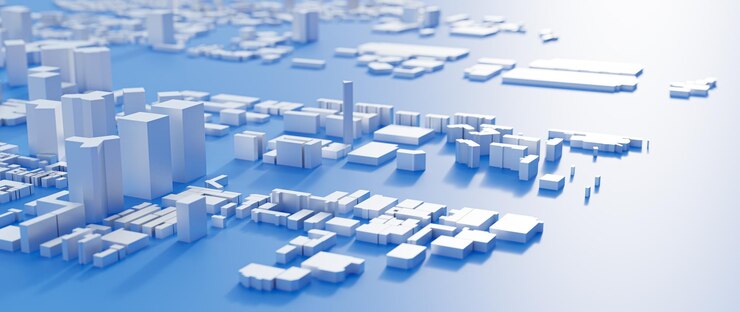 Foto 3d rendering low poly city vistas conceptos de tecnología urbana