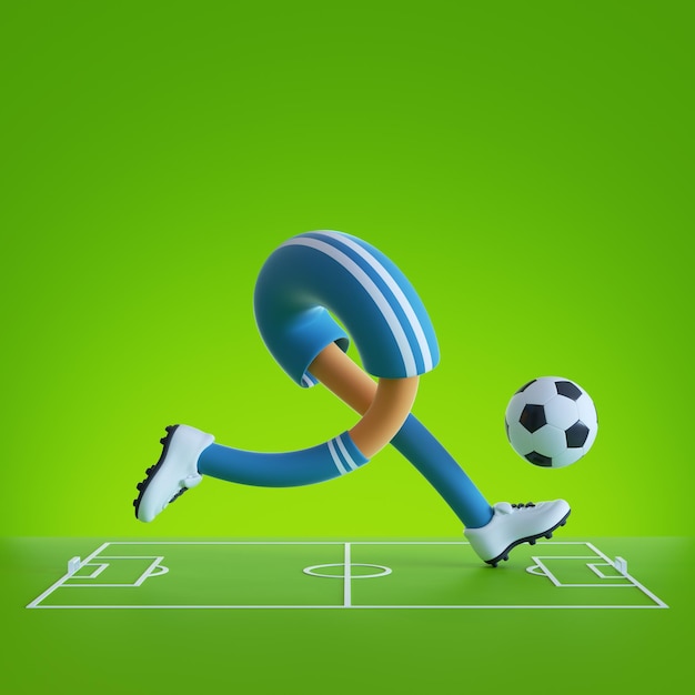 3d-rendering lustige sportler-zeichentrickfigur beine laufen mit ball