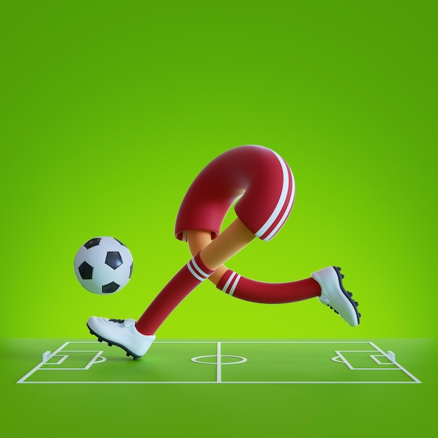 3D-Rendering lustige Zeichentrickfigur Beine mit Ball isoliert auf grünem Hintergrund