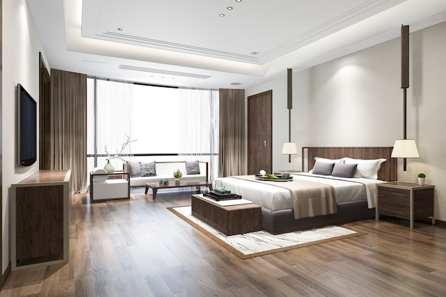 3D-Rendering Luxus chinesische Schlafzimmer Suite im Resort Hotel