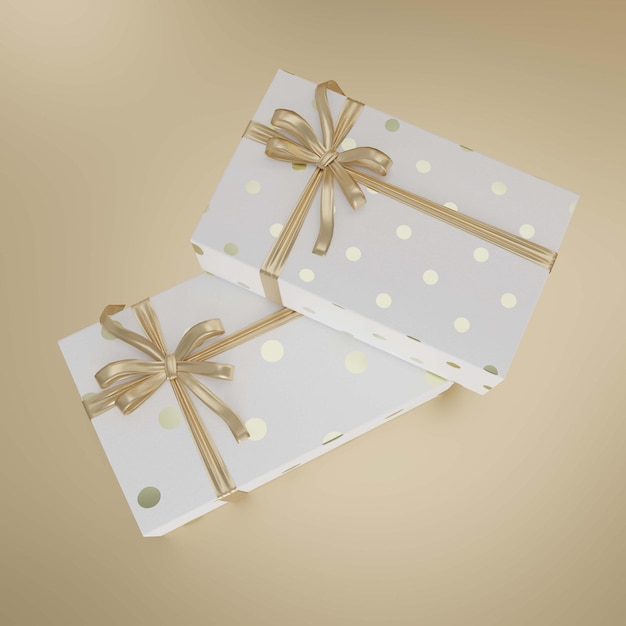 3D-Rendering-Luxus-Geschenkbox mit weißem Papier und goldenem Band auf goldenem Hintergrund