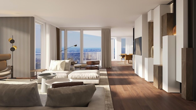 3D-Rendering Luxus modernes Apartment-Interieur