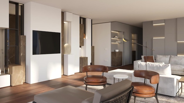 3D-Rendering Luxus modernes Apartment-Interieur