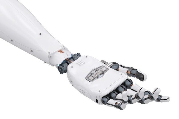 3D rendering mano robótica con la palma de la mano abierta aislado en blanco