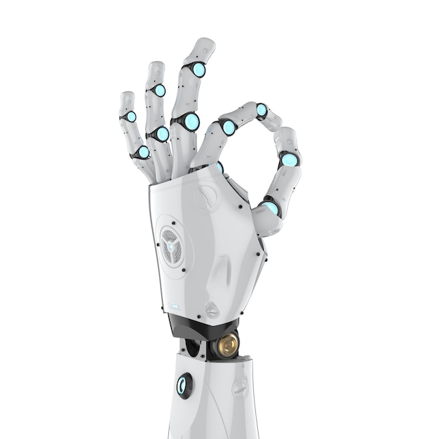 3D-Rendering-Metall-Cyborg-Arm isoliert auf weiß