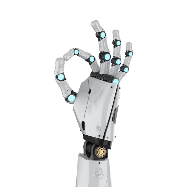 3D-Rendering-Metall-Cyborg-Arm isoliert auf weiß