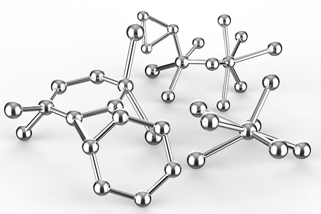 3D-Rendering Metallmolekülstruktur auf weißem Hintergrund