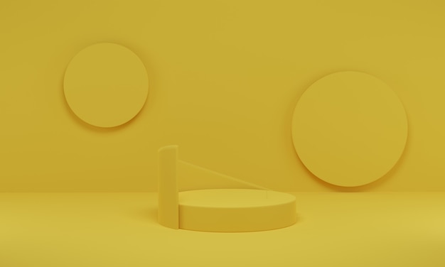 3D-Rendering. Minimaler Hintergrund der gelben Zylinderplattform. Abstrakte geometrische Formen Podium für die Produktpräsentation.