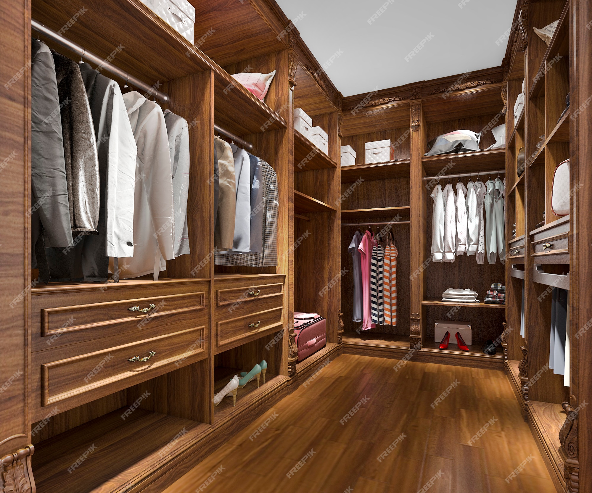 3d rendering minimalista de madera escandinava in closet armario | Foto Premium