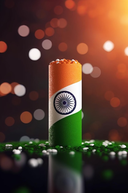 3D-Rendering Minimalistischer Bokeh-Hintergrund der indischen Flagge mit minimalistischem Symbol Generative KI