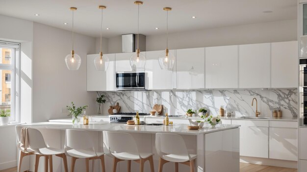 3D-Rendering minimalistischer Kücheninnenraum
