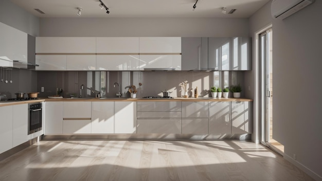 3D-Rendering minimalistischer Kücheninnenraum