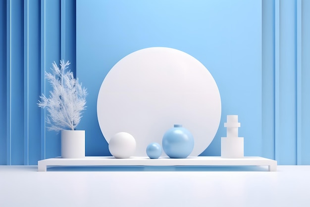 3D-Rendering mit blauem Hintergrund minimalistischer kreisförmiger Stand