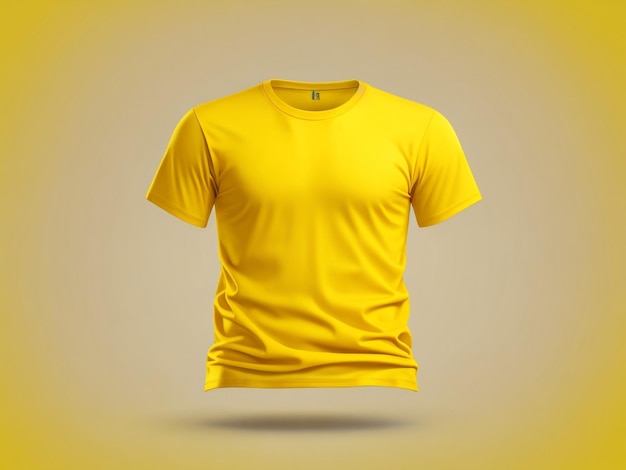 3D-Rendering mit gelbem T-Shirt-Vorlagen-Frontmodell isoliert auf weißem Hintergrund Mode-Mocku