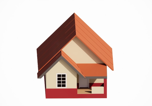 3D-Rendering-Modell eines einfachen ländlichen Hauses, geeignet zur Illustration