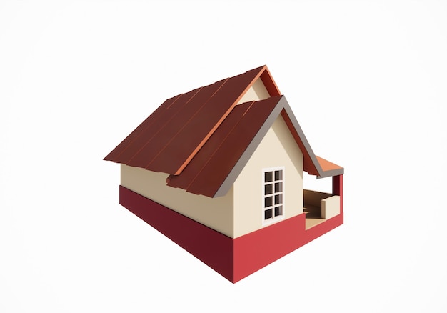 3D-Rendering-Modell eines einfachen ländlichen Hauses, geeignet zur Illustration