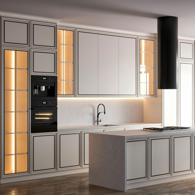 3D-Rendering Moderne Luxus-Küchenmöbel Innenarchitektur